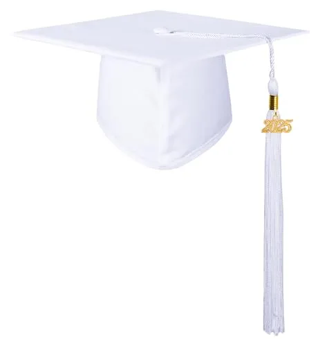 GraduationMall Doktorhut Studentenhut Erwachsene Abschluss Hut 2025 Jahreszahl Anhänger Quaste für die Abschlussfeier der High School Bachelor Hut Weiß