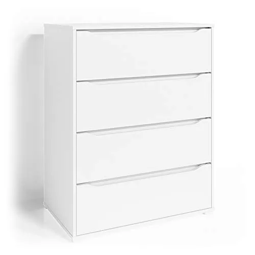 Vicco Kommode Ruben, Weiß, 80 x 102 cm - Schubladenkommode mit 4 geräumigen Schubladen, ideal für Ordnung im Schlafzimmer oder Flur. Robuste Spanplatte mit melaminharzbeschichteter Oberfläche für eine elegante Optik.