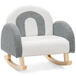 Costway Kindersofa Grau - Sanftes Schaukelerlebnis für Kinder - Kinderzimmermöbel mit ergonomischem Design für eine gesunde Sitzhaltung, aus weichstem Teddy-Samtstoff und stabiler Holzstruktur, ideal für Spiel- und Ruhezeiten.