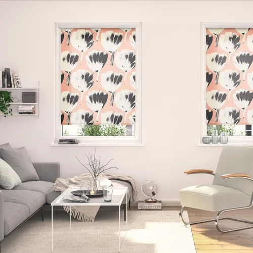 Lichtblick Rollo Klemmfix von Julia Schumacher - Jumbo Flowers on Salmon, 90 cm x 150 cm - Rollos für Sicht- und Blendschutz, ohne Bohren montierbar. Das florale Design 'Jumbo Flowers on Salmon' bringt Farbe in Ihr Zuhause und sorgt für 100% Verdunkelung.