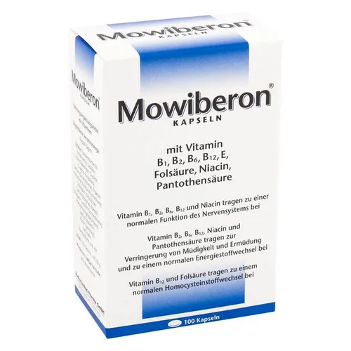 Mowiberon 100 ST - Arzneimittel mit einer Kombination aus acht wertvollen Vitaminen, inklusive Vitamin E aus natürlichen Pflanzenölen, gluten- und laktosefrei für eine optimale Versorgung.