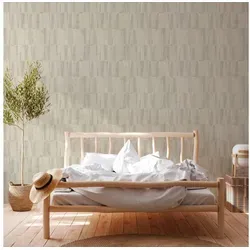A.S. Création Vliestapete Nara Grafisch, leicht strukturiert, abstrakt, gemustert, leicht glänzend, (1 St), Holzoptik Ethno Tapeten Wohnzimmer Schlafzimmer Küche Flur Design Büro beige|grau