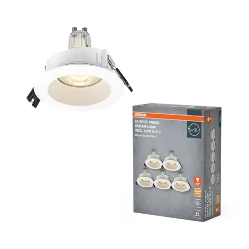 Osram Spot Set LED Einbaustrahler GU10 2,6W Weiß 85mm, 200lm 2700K Warmweiß, CRI≥80, Kunststoffgehäuse, 5er-Set