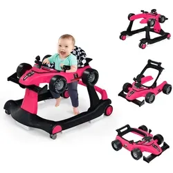 Costway Lauflernwagen in Pink, 4-in-1 Design - Lauflernwagen mit 4-in-1 Funktionen: Lauflern-, Push-Behind-, Schiebewagen- und Babykart-Modus. Einstellbare Höhe, Kopfstütze für Sicherheit und leise Räder für komfortables Gleiten.