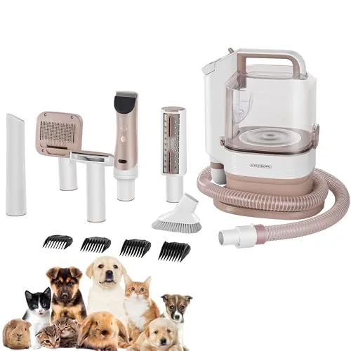 Steinborg® Tierhaarschneidemaschine mit Staubsauger – 7-in-1 Profi Haustierpflegeset - Vielseitiges 7-in-1 Pflegeset für Hunde und Katzen. Integrierter Staubsauger mit 13.500 Pa sorgt für saubere Fellpflege und reduziert Haarverlust. Ergonomisches Design und leiser Betrieb für stressfreies Grooming.