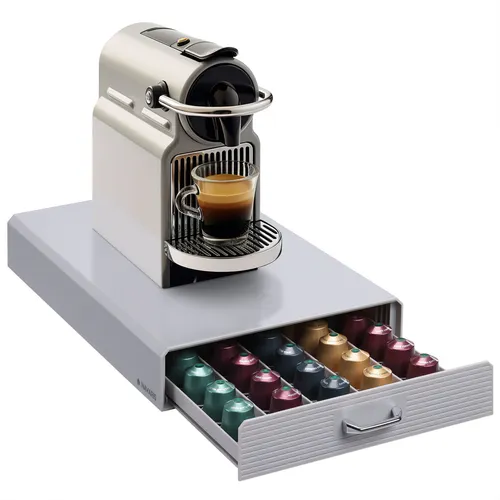 Navaris Kapselhalter für Nespresso Kapseln - 50 Kaffeekapseln Aufbewahrung - Schubladen für Kaffeekapseln: Platzsparender Kapselhalter mit edlen Metallgriffen, bietet Ordnung für 50 Kapseln und dient als Unterlage für deine Maschine.