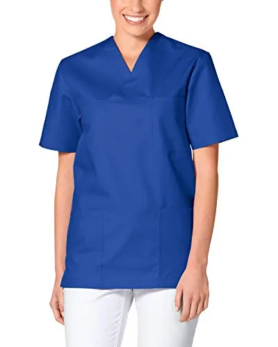 CLINIC DRESS Schlupfkasack - Unisex Kasack Damen und Herren bunt für Pflege und Altenpflege, Kurzarm und Brusttasche, 95 Grad Wäsche königsblau M