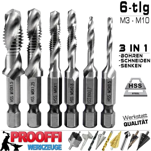 BGS HSS-G Bohrer- und Gewindeschneider-Satz 7-tlg. (1926) - Gewindebohrer-Set mit 7 hochwertigen HSS-G Bohrern, ideal für präzise Gewinde und langlebige Nutzung in Werkstatt und Heimwerkerprojekten.