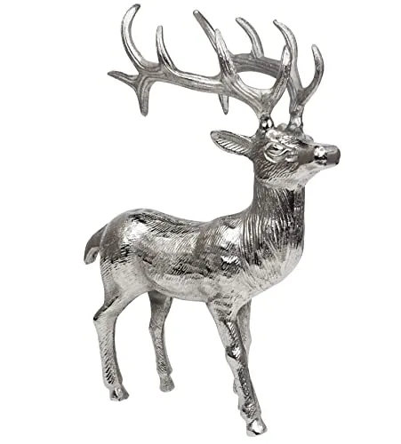 MichaelNoll Dekofigur Hirsch - Eleganter XL Rentier aus Aluminium in Silber - Handgefertigte Dekofigur Hirsch von Michael Noll • Maße: 30x16x37 cm • Hochwertiges Aluminium • Zeitloses Design für ganzjährige Dekoration • Perfekt als Blickfang in jedem Raum.