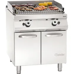 Bartscher Gas-Lavasteingrill - Hochwertiger Grill in CNS 18/10 für die Profi-Küche, mit höhenverstellbarem Grillrost und leistungsstarken 24 kW für perfekte Grillergebnisse.