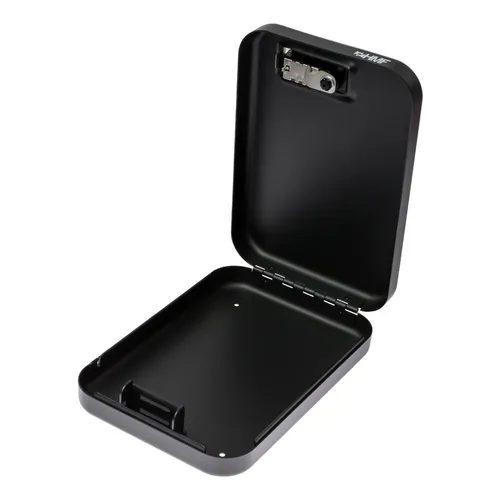 HMF Autotresor tragbarer Autosafe mit Sicherungskabel, Sicherheitsbox mit Zahlenschloss 24 x 16,5 x 4,5 cm, Autosafe schwarz
