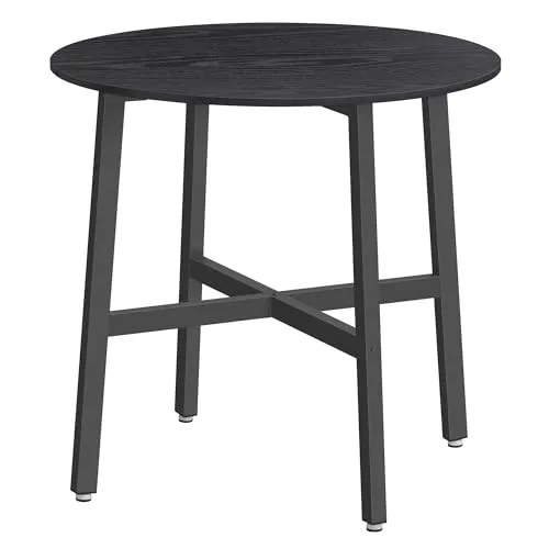 VASAGLE Esstisch klein, runder Küchentisch, für Wohnzimmer, Büro, 80 cm d, 75 cm H, Industrie-Design, ebenholzschwarz-tintenschwarz KDT080B02