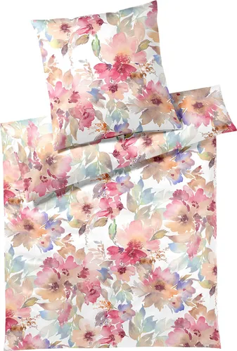 Elegante Mako Batist Bettwäsche Bloom 2332-11 - Bettwäschegarnitur aus 100% Baumwolle im modernen Aquarell-Blumenmuster, ideal für jedes Schlafzimmer, pflegeleicht und mit OEKO-TEX Standard 100 zertifiziert.