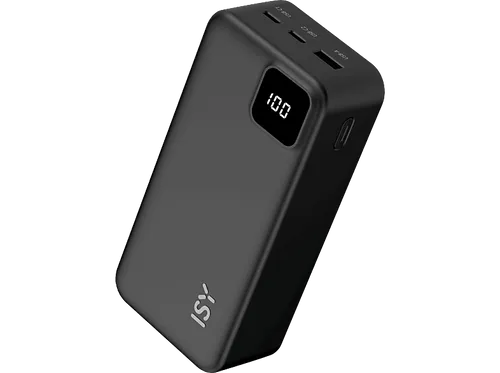 ISY IPP-27000 Powerbank 27000 mAh Schwarz - Powerbank mit 27000 mAh, ideal für längere Reisen und mehrere Geräte, schwarz und kompakt.