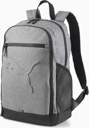 PUMA Unisex Buzz Rucksack – Medium Grey Heather - Stylischer Rucksack mit gepolstertem Rückenteil und Laptopfach, ideal für Schule und Freizeit. Mit elastischem Futter und praktischem Zwei-Wege-Reißverschluss.
