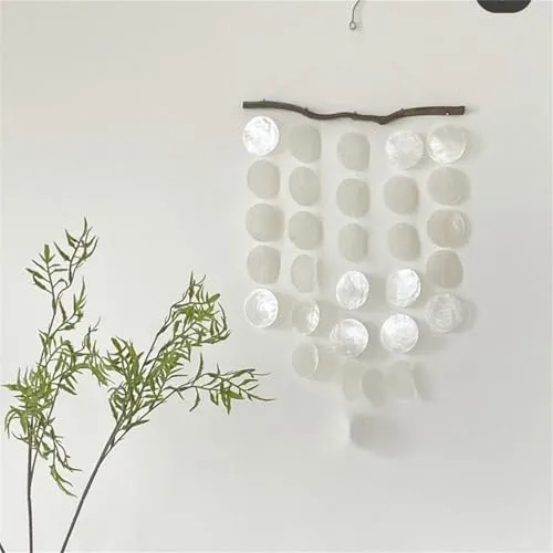 Muschel Mobile, Boho Mobiles Windspiel Anhänger, Mobile für Fenster,Windspiele Weiß,Fensterschmuck Traumfänger Gartendeko,30x15cm