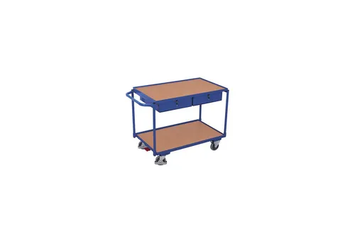 Tischwagen 985x590 mit 2 Schubladen - Robuster Werkstattwagen mit 250 kg Tragkraft, pulverbeschichtet und schlagfest. Ideal für den professionellen Einsatz mit 2 abschließbaren Schubladen und praktischem Schiebegriff.