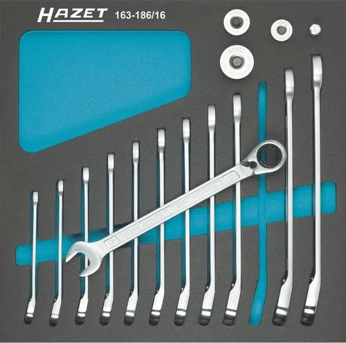 Hazet Knarren-Ring-Maulschlüssel-Satz 163-186/16 - Schraubendreher-Sets mit Safety-Insert-System für rüttelfestes Werkzeug, ideal für HAZET-Werkzeugwagen. Fehlendes Werkzeug wird sofort bemerkt.