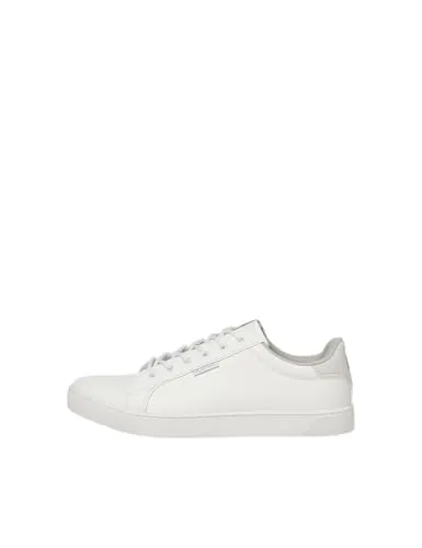 JACK & JONES Herren JFWTRENT PU Sneaker in Bright White, 44 EU - Herren-Sneaker in strahlendem Weiß mit Schnürsenkeln und bequemer, flacher Gummisohle – ideal für jeden Anlass.