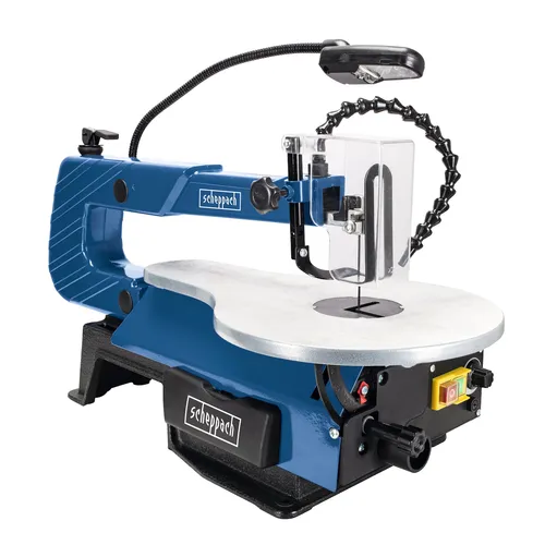 Scheppach Dekupiersäge SD1600V - 120W Modellbausäge mit 50mm Durchlasshöhe, variable Hubzahl 500-1700/min und flexibler LED-Beleuchtung für präzise Schnitte