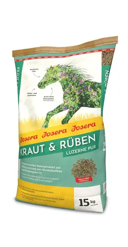 Josera Pferd Kraut & Rüben Luzerne Pur | 15kg hochwertiges Pferdefutter - Ideal für eine gesunde Ernährung, reich an Vitaminen und Mineralien für Ihr Pferd.