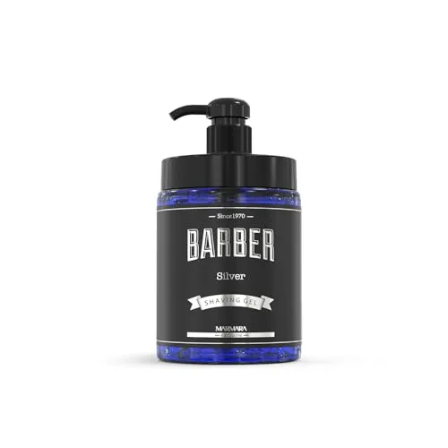 Barber Marmara Silber Rasiergel 1L mit Pumpspender, transparent, nicht schäumend, für präzise Rasur, Schutz vor Rasurbrand, frischer Duft, ideal für Barbiere und Männer.