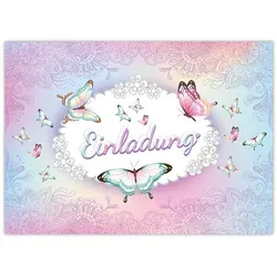 Limonia 12 Einladungskarten zum Kindergeburtstag Einladung Geburtstag Mädchen Schmetterling Blumen