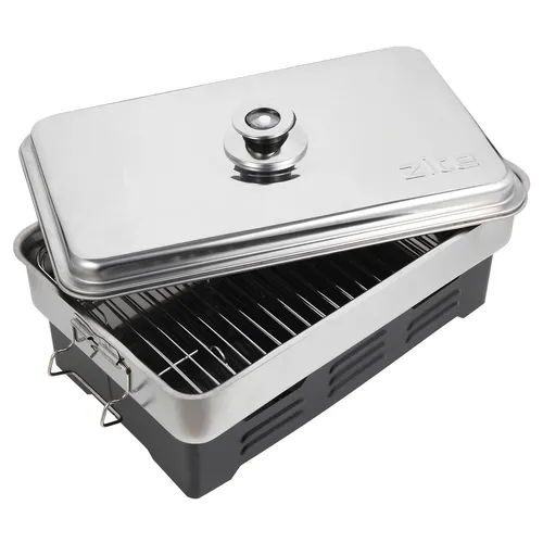 Tischräucherofen Smoker mit Thermometer - Räucherofen für Fisch, aus Edelstahl, gasbetrieben, mit integriertem Thermometer für perfektes Räuchern von Forelle und Aal.