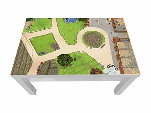 Bauernhof/Reiterhof Möbelfolie/Aufkleber - LCK01 - passgenau für den Lack Couchtisch (90 x 55 cm) von IKEA - In wenigen Minuten zum einzigartigen Spieltisch für Kinder! (Möbel Nicht inklusive)