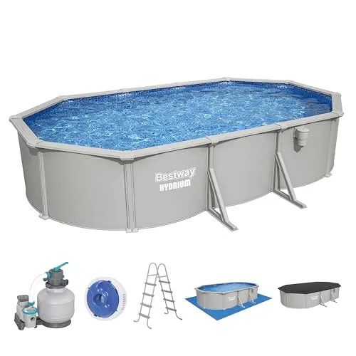 HydriumTM Stahlwandpool Komplett Set 610 x 366 x 122 cm mit Sandfilteranlage - Genieße unvergessliche Sommertage in deinem eigenen Pool! Das HydriumTM Stahlwandpool Komplett Set bietet mit 610 x 366 x 122 cm viel Platz für die ganze Familie und überzeugt durch robuste Qualität sowie einfachen Aufbau.
