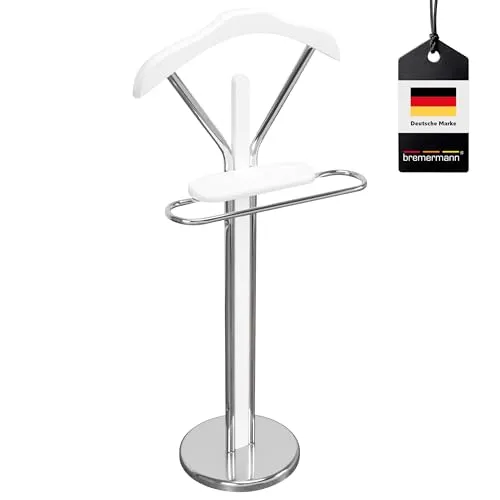 bremermann Kleiderbutler, Herrendiener in Weiß (verchromt) - Eleganter Herrendiener für Ordnung im Schlafzimmer oder Büro, mit breitem Bügel für knitterfreie Kleidung und praktischer Ablage für persönliche Gegenstände.