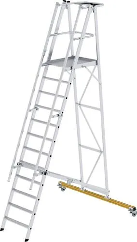 MUNK Günzburger Steigtechnik 52312 Aluminium Plattformleiter - Leiter für sichere Höhenarbeit bis 4,8 m, mit großer rutschfester Plattform und stabilen Aluminiumholmen, ideal für Montagearbeiten.