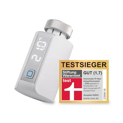 Homematic IP Smart Home Heizkörperthermostat Evo - digitaler Thermostat für Heizungen, App-Steuerung, Energie sparen und Red Dot Design Award 2021