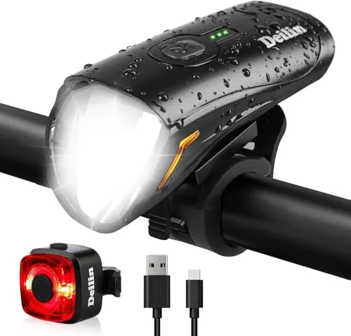 Deilin Fahrradlicht Set - USB Aufladbare LED Beleuchtung mit bis zu 70 Lux - Fahrradbeleuchtung mit 3 Lichtmodi und blendfreiem Design für optimale Sichtbarkeit. IPX5 wasserdicht und einfach werkzeugfrei zu montieren – perfekt für sicheres Fahren bei jedem Wetter.