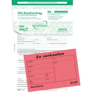 RNK 586L Kaufvertrag A4 für KFZ, 10 Stück - Praktischer Kaufvertrag für gebrauchte Fahrzeuge, ideal für privat und gewerblich. Enthält Erläuterungen und wichtige Veräußerungsanzeigen für Zulassungsstelle und Versicherung.