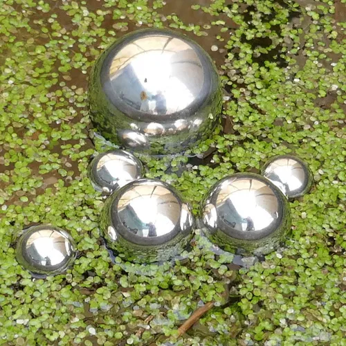 Schwimmkugeln silber, 3 Mod, 6er Set Miniteich Teichdeko Gartendeko Dekokugel