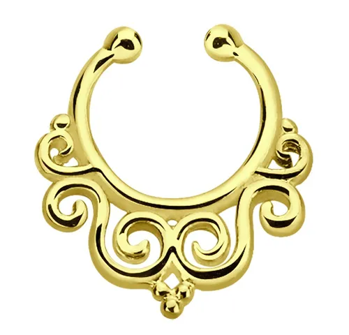 Nasenpiercing Schmuck Fake Septum Nasenring vergoldet mit Ornamenten in 1,0x9mm