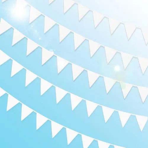 yotutun 10M Wimpelkette Weiß, Wimpel Girlande Wimpelketten Outdoor mit 40 Stück Weiß Wimpel Wimpelkette Stoff Draußen Garten Stoffgirlande für Hochzeit Party Kinderzimmer Geburtstag