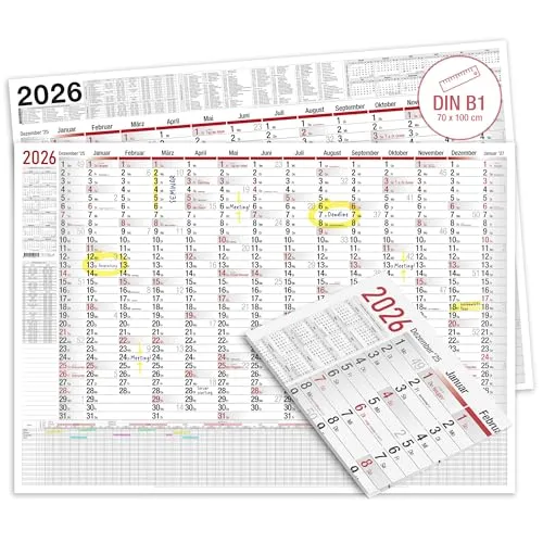 TOBJA XXL Wandkalender 2026 mit Rückseitendruck | Jahresplaner 2026 100x70 cm mit Feiertagen und Ferien DE, AT | Urlaubsplaner/Projektplaner für bis 23 Personen | Kalender 2026 Wandkalender gefalzt