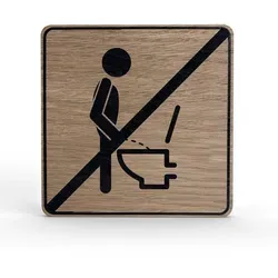 Holz-Türschild Piktogramm Nicht im Stehen... - Hinweisschild aus Eichenfurnier - eckig 10x10 cm, eiche - Für Ihre Tür & Wand - Inkl. Klebepad - Betriebsausstattung24®