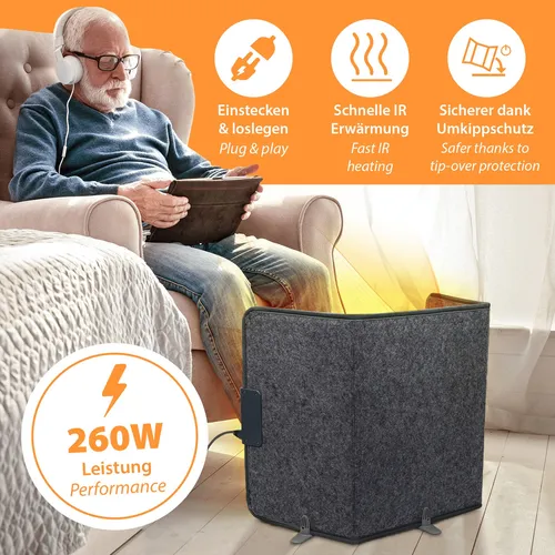Schreibtischheizung MI-FH-511000 - Heizgerät für Büro und Arbeitsplatz, bietet 3 Heizstufen und einen praktischen Timer für bis zu 3 Stunden. Ideal für effiziente Wärme und Komfort während der Arbeit.
