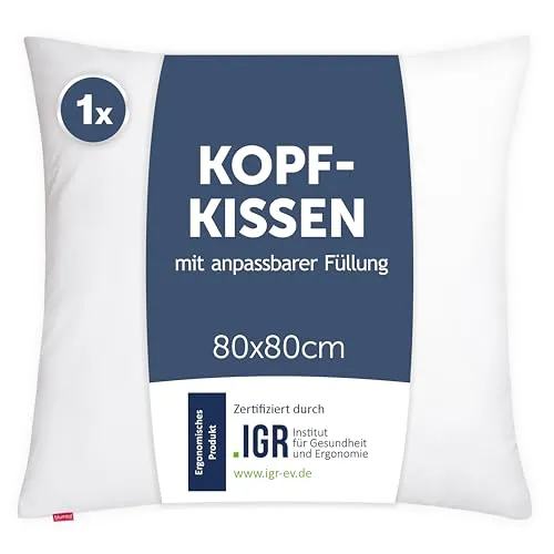 Blumtal Kopfkissen 80x80 cm - Nackenkissen mit anpassbarer Füllung - 100% Mikrofaser & waschbar bis 95 Grad - höhenverstellbares Kissen