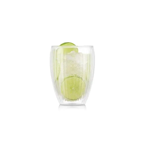 Bodum Pavina Doppelwandige Gläser mit Rippen, 320 ml, 2 Stück - Hochwertige doppelwandige Gläser aus Borosilikatglas, die Temperatur optimal halten. Perfekt für heiße und kalte Getränke sowie Suppen und Desserts. Spülmaschinen- und mikrowellenfest. Set mit 2 Gläsern.