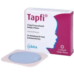 Tapfi Pflaster 25 mg/25 mg - Lokalanästhetikum - Pflaster zur schmerzlindernden Betäubung der Haut vor medizinischen Eingriffen, ideal für Nadeleinstiche und kleine Operationen. Mit Lidocain und Prilocain für effektive Schmerzlinderung.