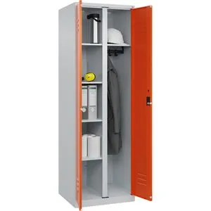 CP-Möbel Mehrzweckschrank Classic Plus, abschließbar, orange, 60 x 185 x 50 cm - Praktischer Büroschrank mit 6 Fächern für Staubsauger und mehr. Robuste Stahlkonstruktion in lichtgrau und orange, ideal für die effiziente Aufbewahrung. Lieferung montiert, 10 Jahre Garantie.