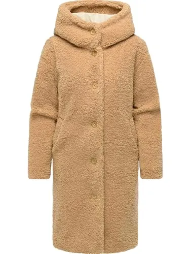 Ragwear Damen Teddymantel Joonie YOUMODO Camel Gr. L - Stylischer Teddy-Kunstfell-Mantel für kühle Tage – bietet Komfort und modischen Urban-Style. Mit praktischer Kapuze und Knopfleiste, ideal für Layering und entspannte Looks!