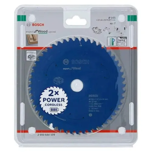 Bosch Professional Kreissägeblatt Expert for Wood - 165 x 20 x 1,5 mm, 48 Zähne, maximierte Akkulaufzeit und lange Lebensdauer durch MicroTeQ-Zähne