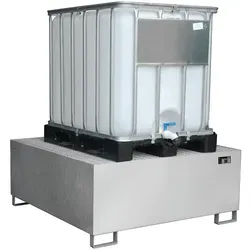 BAUER Edelstahl Auffangwanne VAW-1000 für IBC, 1.000 Liter - Werkstatteinrichtung mit hoher Korrosionsbeständigkeit, ideal für die sichere Lagerung von Flüssigkeiten und den Schutz vor Umweltschäden.