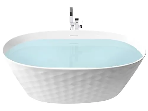 BELIANI Freistehende Badewanne Weiß 150 x 75 cm mit Diamantmuster - Moderne freistehende Badewanne aus hochwertigem Acryl mit elegantem Diamantmuster. Ideal für stilvolle Badezimmer und ein perfekter Ort zum Entspannen.