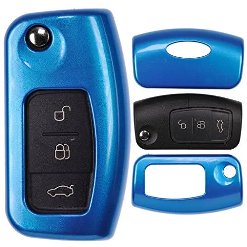 Klapp Schlüssel Cover Hülle für Ford Focus C-Max Fiesta Kuga S-Max Mondeo/Farbe: Metallic Blau